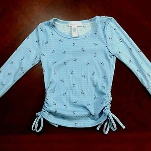 A light blue long sleeve crop top